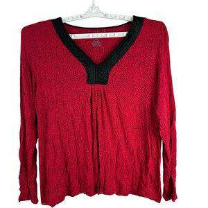 Apt. 9 Womens XL Red & Black Patterned Long Sleeve Top Lightweight Rayon Blend